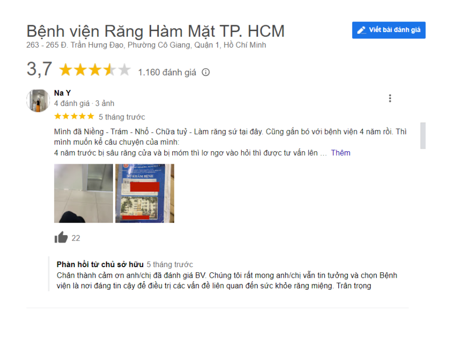 đánh giá của khách hàng về bệnh hiện răng hàm mặt