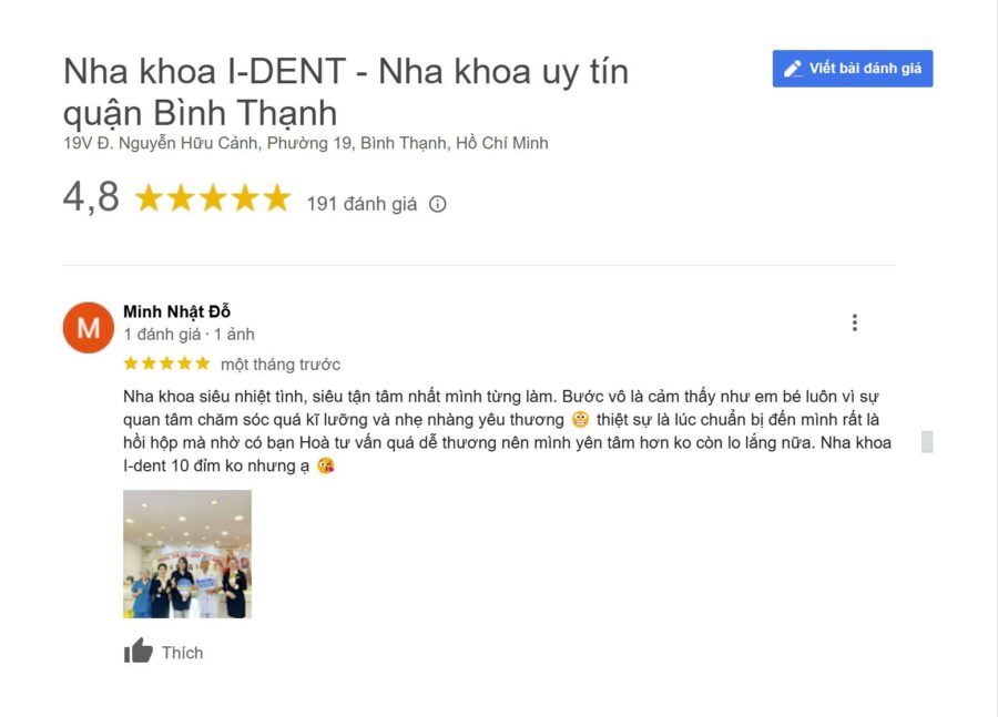 Đánh giá của khách hàng tại Nha khoa I-Dent