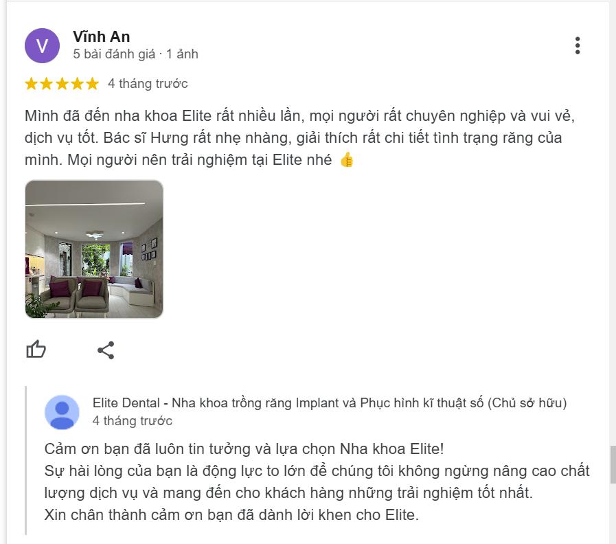 Đánh giá của khách hàng tại nha khoa Elite