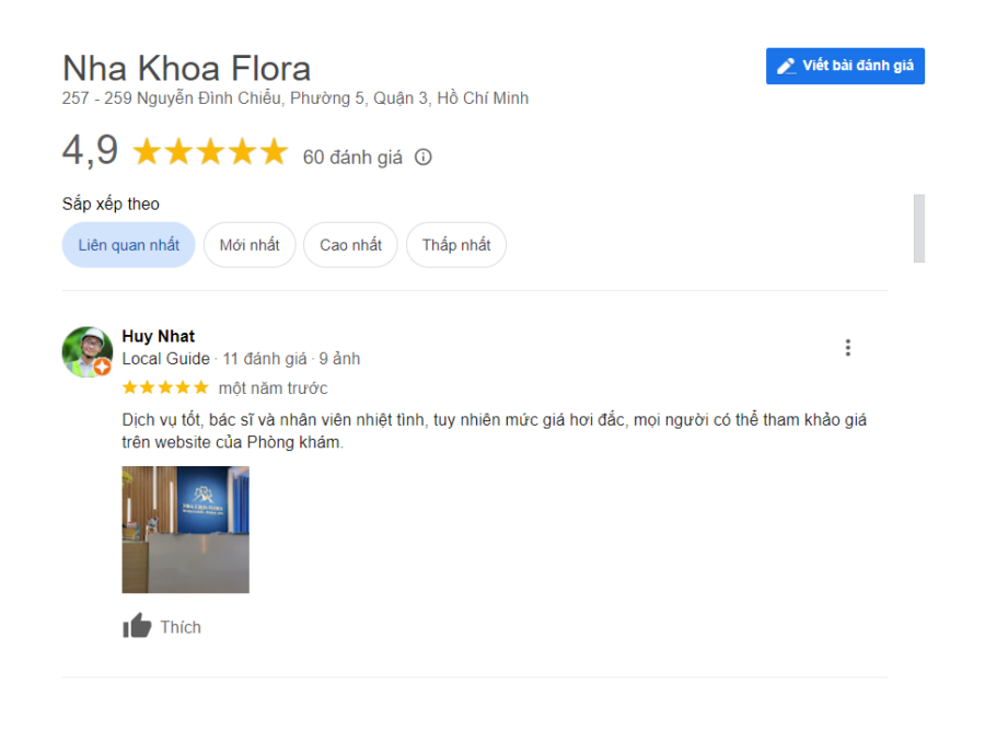 Đánh giá của Nha khoa Flora trên Google