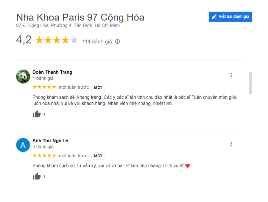 đánh giá nha khoa paris