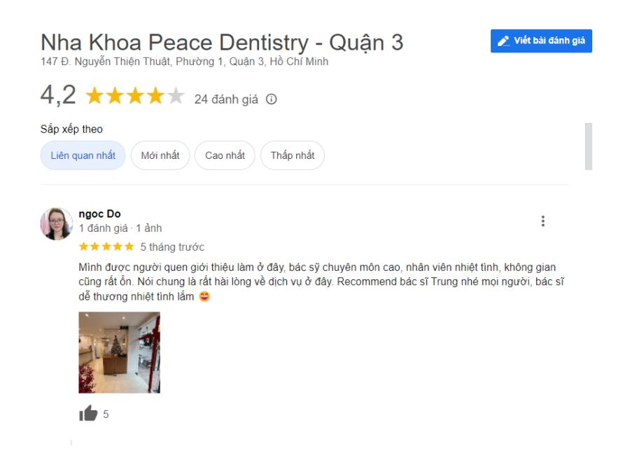 đánh giá của khách hàng về Nha khoa Peace Dentistry