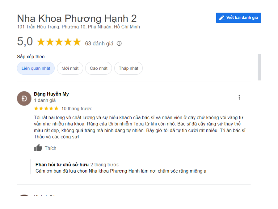 Đánh giá của Nha khoa Phương Hạnh 2 trên Google