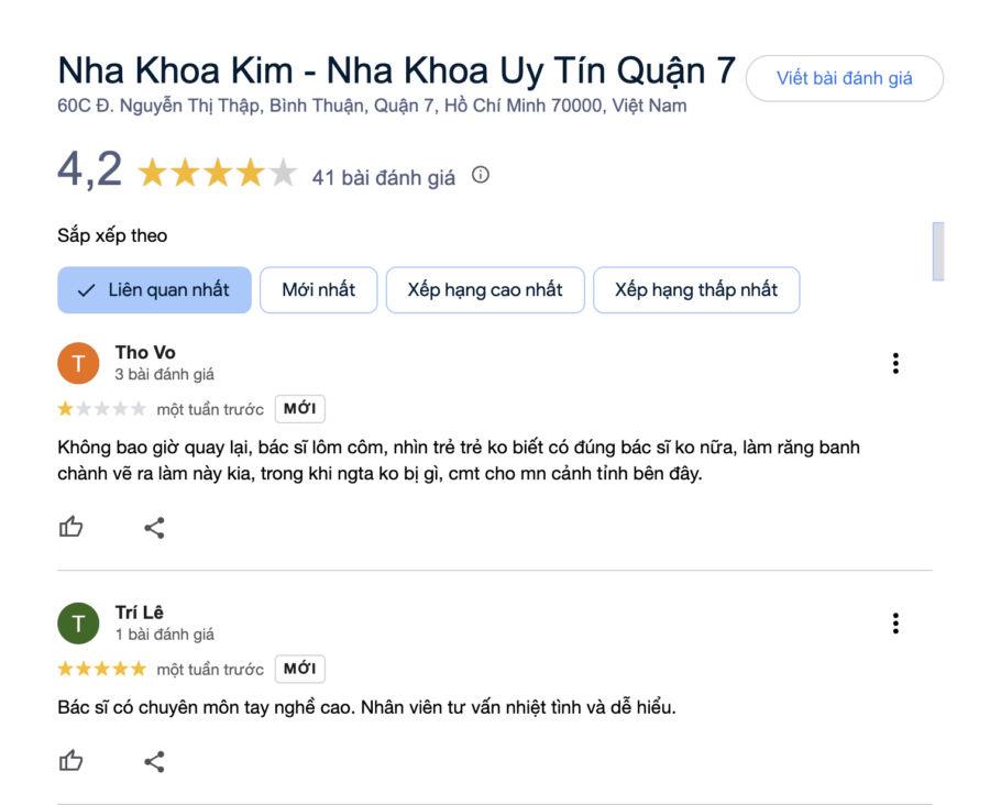 Phản hồi của khách hàng với nha khoa Kim