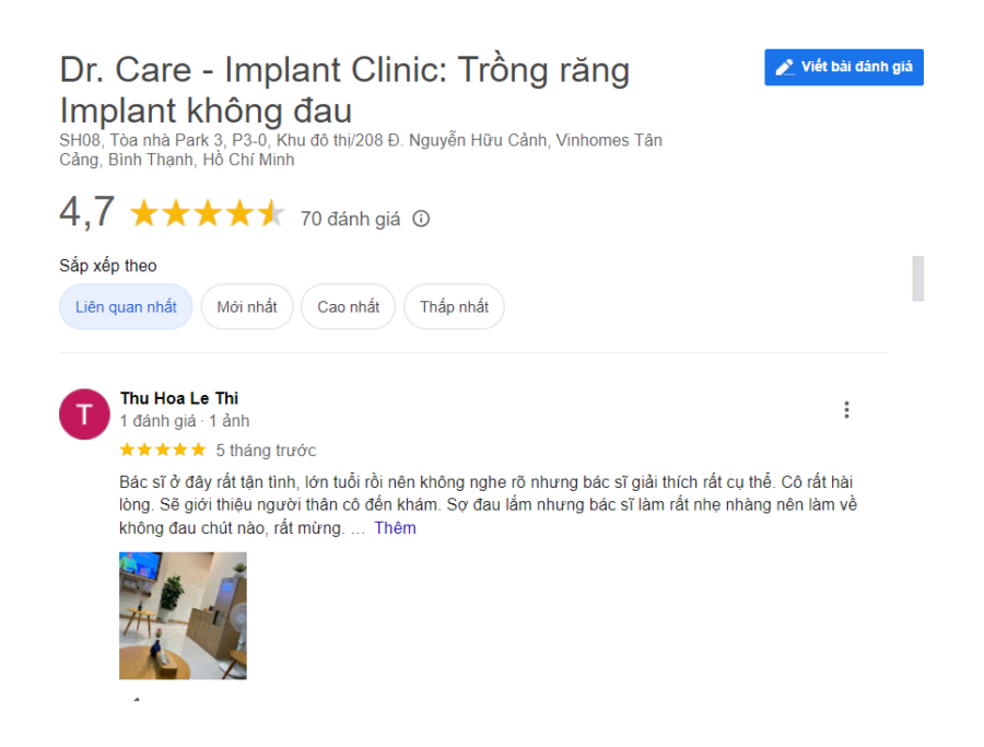 đánh giá trồng implant tại nha khoa dr care