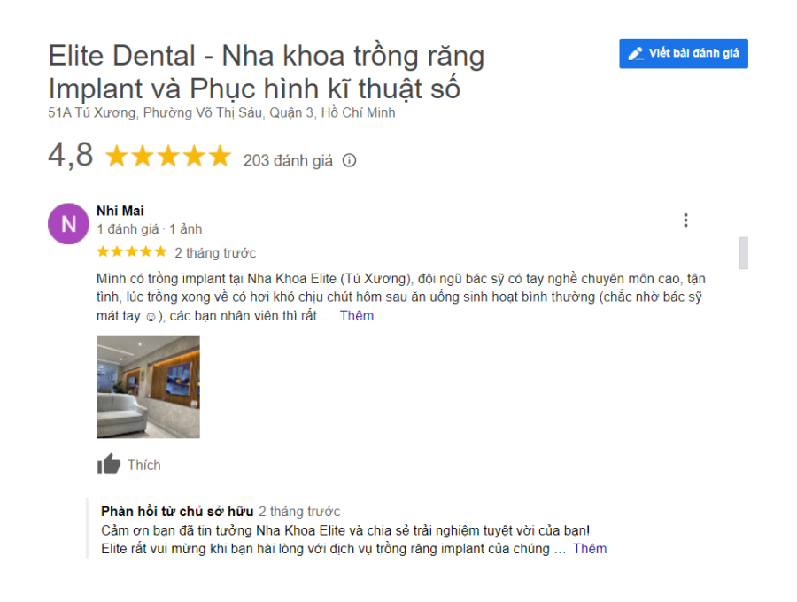 Đánh giá của khách hàng khi làm răng Implant tại Elite Dental