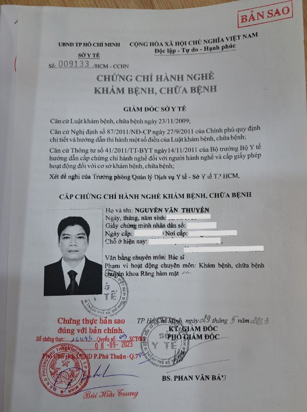 Chứng chỉ hành nghề của bác sĩ Nguyền Văn Thuyền